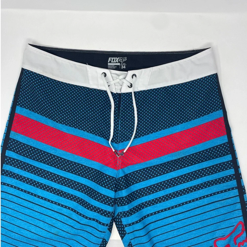 Fox Head Men's M-L Blue Black Stripe Board Shorts Swim Athletic Gym MX